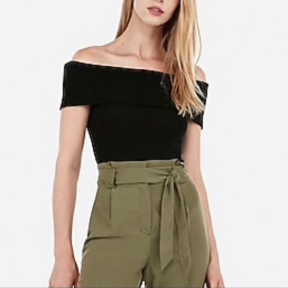 Express Black Off the Shoulder Crop Bodycon Top
